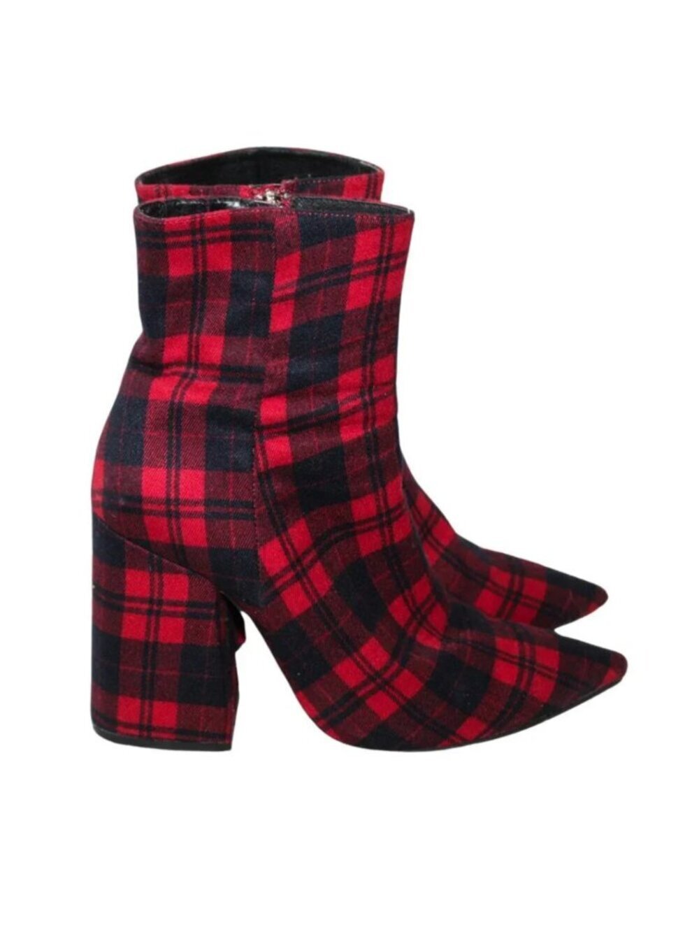 Alias Mae women's booties size 39 red tartan plaid block heel pointed toe zip up